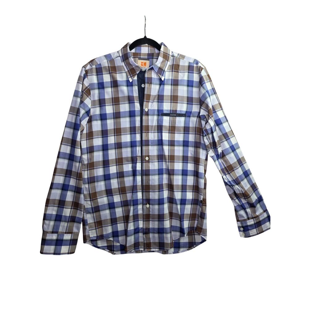 BOSS Orange Hugo Boss Mens Plaid Button Down Sz Med purple Brown, Dark Academia